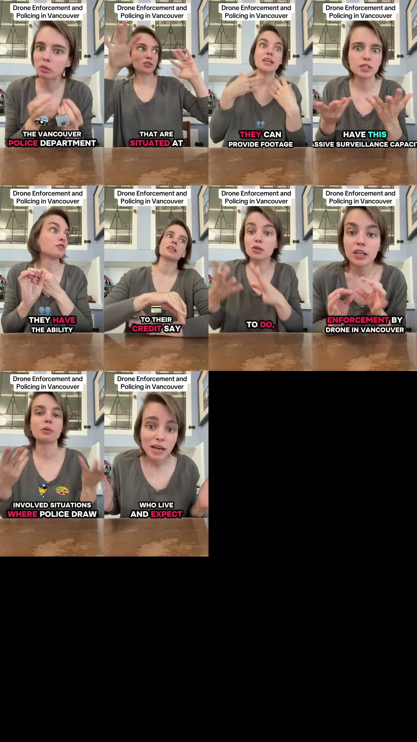 Contact sheet from Facebook reel about drone enforcement and policing in Vancouver