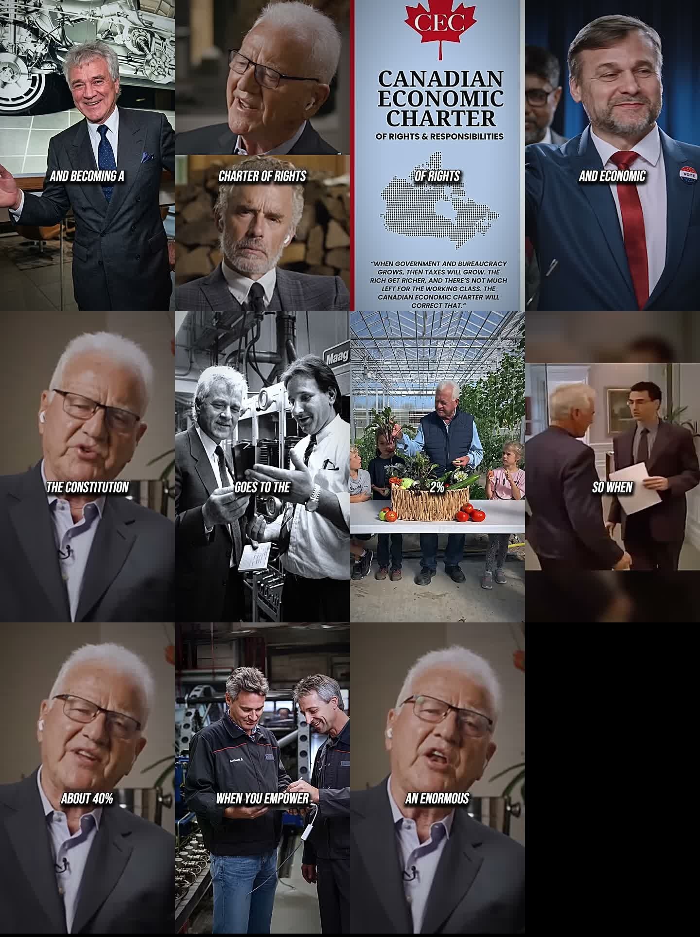 Contact sheet from YouTube Short about Frank Stronach economic charter of rights