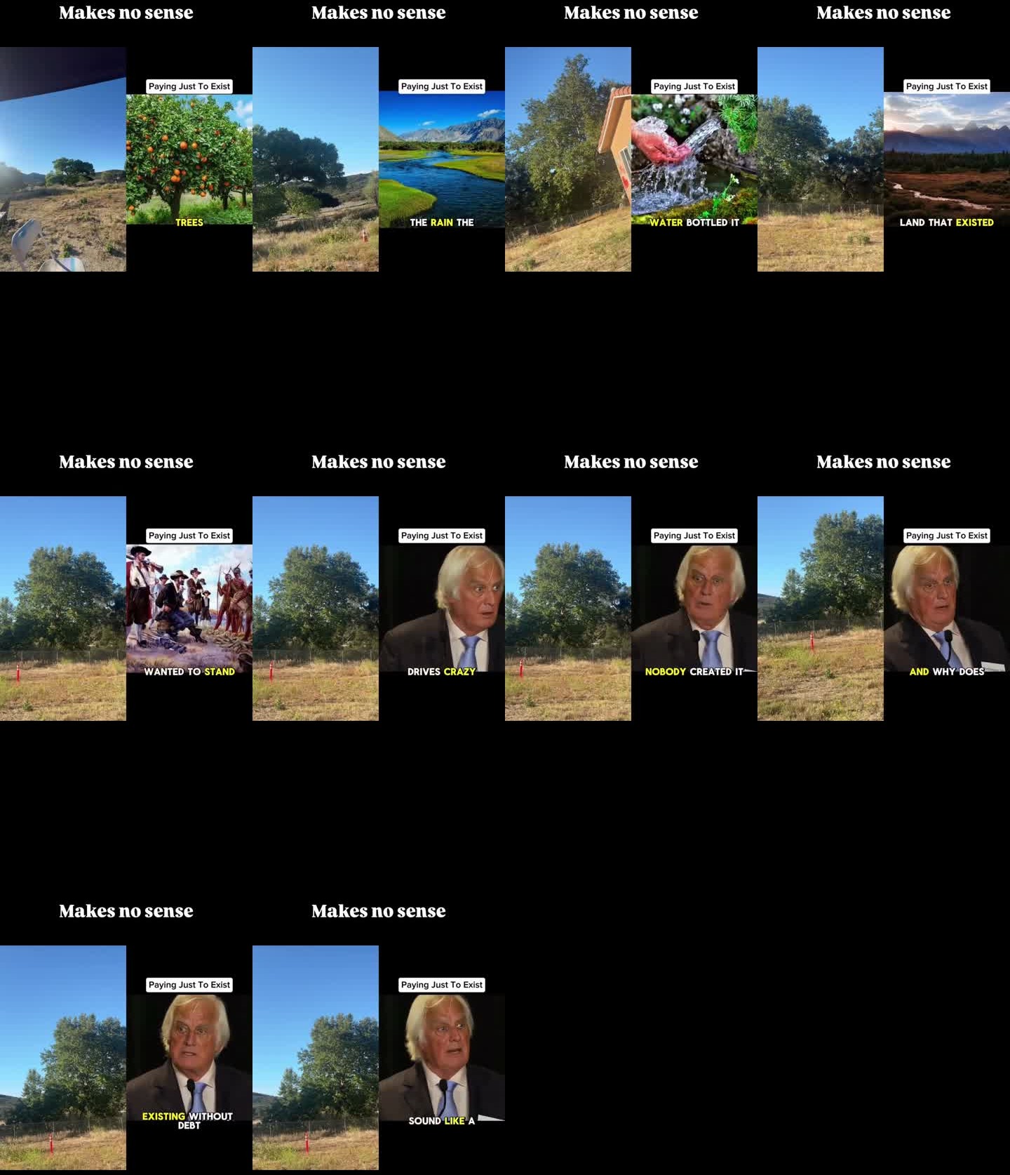 Contact sheet from Instagram reel about paying just to exist