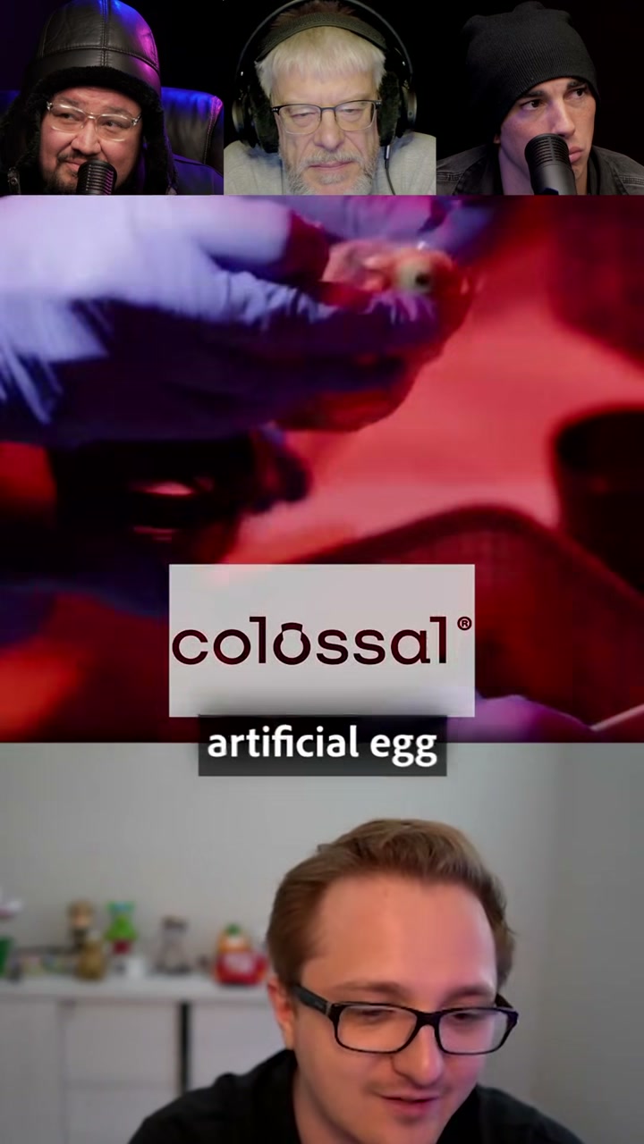 Facebook Reel frame showing Colossal logo and artificial egg caption