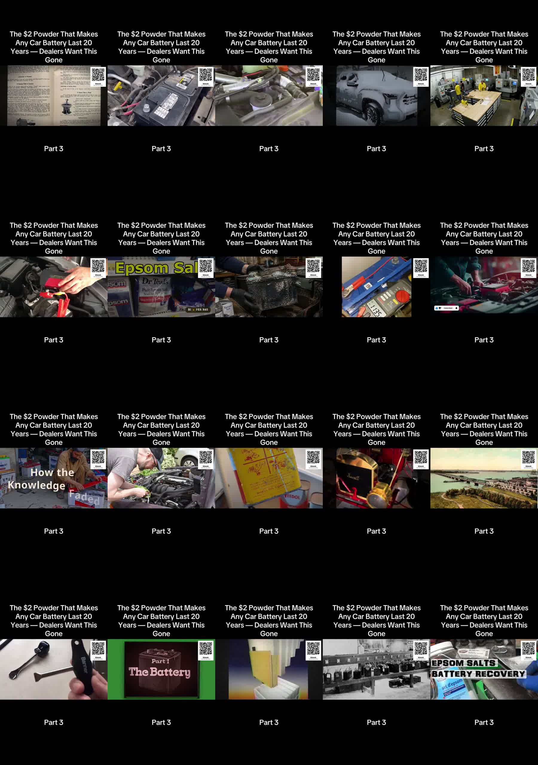 Contact sheet from TikTok about Epsom salt car battery recovery